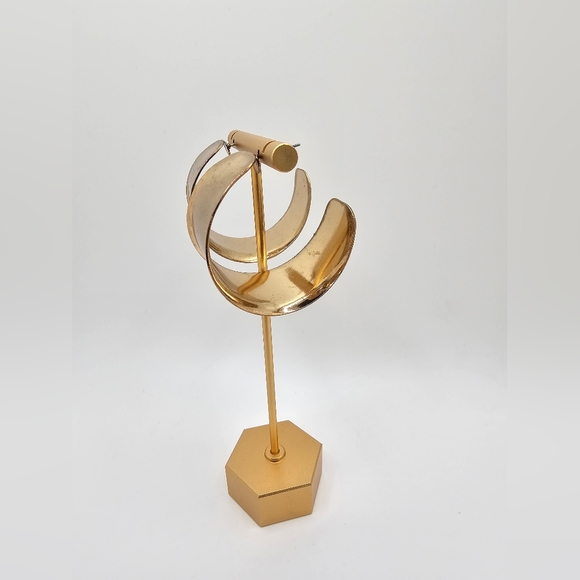 Womens Fashion Gold Tone Wide Hoop Earrings Costume Jewelry - Picture 3 of 15